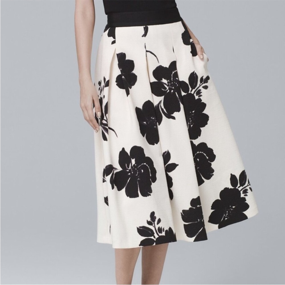 White House Black Market Floral-Print Full Midi Skirt size 4